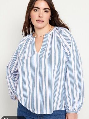 Old Navy 100% Cotton Striped Long Sleeved Split Neck Blouse XXL